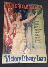 VINTAGE RARE AMERICANS ALL 1919 ORIG. 27x40 POSTER WW1 VICTORY LIBERTY LOAN picture