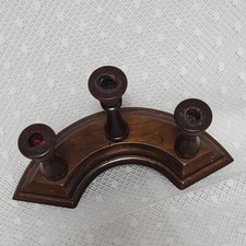Vintage CHARLES LESTER'S Handcrafted MCM Wood Triple Candelabra Centerpiece USA picture