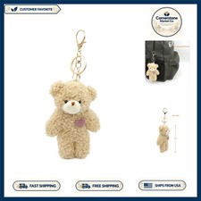 Adorable 5-Inch Brown Bear Plush Keychain with Heart - Perfect for Backpacks picture