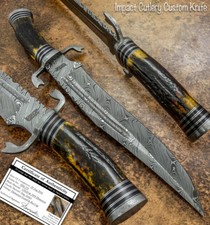 IMPACT CUTLERY RARE CUSTOM DAMASCUS BLOOD GROOVED BOWIE KNIFE | STAG ANTLER  picture