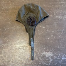 WWII Era U.S. Navy Type M450 Summer Flight Helmet Leather Ear Pouch Olive Drab picture