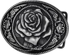 Adult Womens Western Vintage Rose Ornate Rope Belt Buckle Silver picture