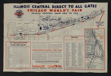 1933 antique ILLINOIS CENTRAL chicago il WORLD’S FAIR MAP railroad BROCHURE picture