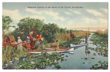 Everglades Florida c1940's Native American Seminole Indian family, boats picture