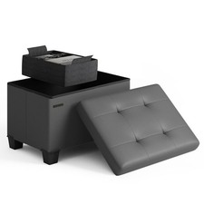 Storage Ottoman Cube with Small Bin, 16-in Square Ottoman with Storage for Livin picture