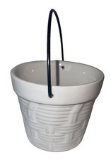Fun WCL Vintage White Miniature Ceramic Bucket With Metal Bail Handle picture