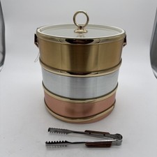 Mid-century modern ice bucket with tri-color metallic bands by Shelton Ware picture