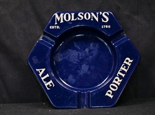 Vintage Molson’s Ale Porter Blue Porcelain Enamel Over Steel Hexagon Bar Ashtray picture