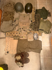 WWII Original US Army Field Gear Lot Helmets Web Gear Canteen Mess Kit picture