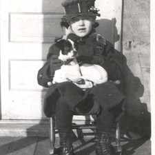 c1920s Girl Dog Porch Rocking Chair Snapshot Photo High Top Lace Boots Hat Vtg picture