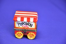 Popcorn Cart w/ Box of Popcorn Charm Porcelain Hinged Trinket Box picture