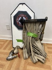 Vintage W. D. Allen Fire Hose Rack w Canvas Hose & Brasss Nozzle WALL MOUNT usa picture