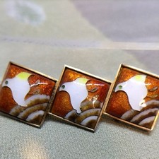 Vintage Japanese Shippo Enamel Chidori Plover Bird Obidome Kimono Obi Ornament picture