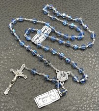VTG Italian Made With Swarovski Crystal Rosary Sterling Silver Blue AB Beads 21” picture