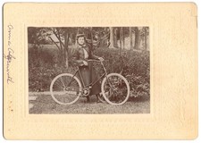 Woman Cyclist with Bicycle Cabinet Card - Great Outfit/Fashion picture