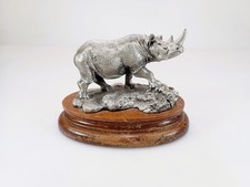 Vintage 1976 Chilmark Fine Pewter Black Rhino Sculpture Don Polland Wood Base picture