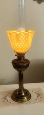 Vintage Parlor 24” Oil Lamp Electrified With Yellow Shade And Alladin Chimney picture