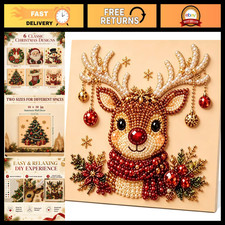 5D Christmas Deer Pearl Diamond Art Kits for Adults with Frame 10x10in picture