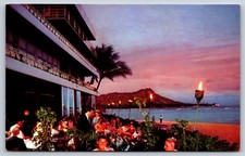 Sunset At The Reef Hotel Honolulu Hawaii HI Vintage Postcard picture