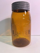 ***OUTSTANDING*** AMBER BEAVER Quart Fruit Jar. BEAUTIFUL CANADIAN SEALER LOOK picture