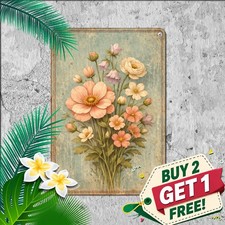 vintage floral bouquet pink yellow wildflowers weathered blue picture