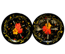 VTG Hand Painted Floral Paper Mache Coaster Set Of 2 Highmount Quality Japan picture