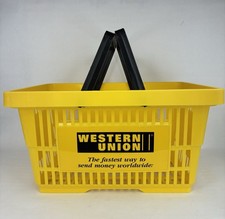 Vintage Western Union Shopping Basket Yellow With Black Handles Full Size picture