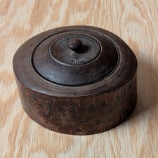 Antique Turned Wood Lidded Box Hand Tooled Carved Treen Folk Art Primitive picture