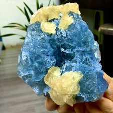 2.54LB Rare blue cubic fluorite +Yellow calcite mineral crystal sample/China picture