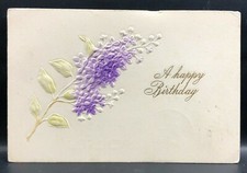 1909 Postcard Antique Vintage Birthday Hand Colored Lilac Forget me Not Embossed picture