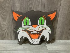 Vintage Halloween Beistle Large Embossed Black Cat Whiskers Die Cut Never Used picture