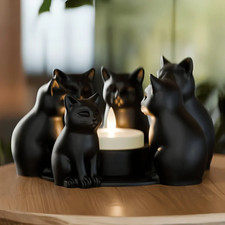 1Pc Black Cat Ring Shaped Candle Holder Kitten Ornament Home Bedroom Decor picture