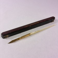 Antique Mother Of Pearl & Gold Dip Pen 19th c. H.M. Smith & Co. No.3 Nib w/Box picture