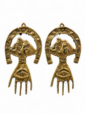 Vintage Brass Horseshoe and Hand Talisman Wall Plaque Gothic Decor (Pair) picture