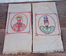 Cotton VTG 1950's Set Of 2 Hand-Embroidered Man & Women Tea Kitchen Hand Towel picture