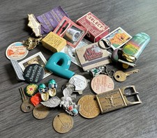 Junk Drawer Lapel Pin Tokens Lighter Brooch Lot Vintage Thimble picture