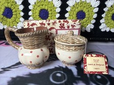 Vintage Enesco Isabelle de Borchgrave Creamer & Lidded Sugar Bowl Basketweave  picture