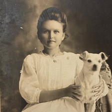 1907 RPPC Girl With Dog Real Photo Postcard Minnie Purvis Pumola Singer Terrier picture