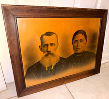 Vintage Sepia Couple Portrait Framed Wall Art Antique Style Glossy Finish 24”x19 picture