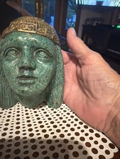 Vintage Mayan Aztec Revival Wall Plaque Green Stone Composite Head Sculpture picture