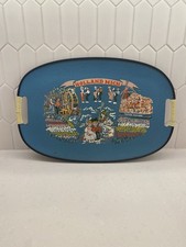 Vtg 60s Holland Michigan Souvenir Pressboard Tray Dutch Village Tulips  Teal EUC picture