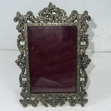 Vintage Baroque Rococo Brass Finish Ornate Gold Metal Frame Italy 3.5x5.25” picture