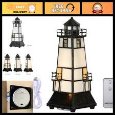 Bieye L10727 Lighthouse Tiffany Style Stained Glass Accent Table Lamp Night Ligh picture