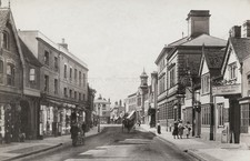 Hitchin Hertfordshire High Street Shops Cock Hotel People Vtg. Photo 19thC. picture