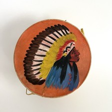 Vintage 1940s Seminole Miccosukee Drum Buffalo Tiger Thunderbird Trading Post FL picture