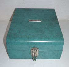 VTG MCM Sears Roebuck Tower Turquoise Strong Metal Lock Box w Key 12x9x4.25 picture