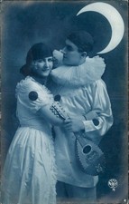 Pierrot Clown couple mandolin T.A. Noyer c1920s-30s Real Photo Vintage Postcard picture