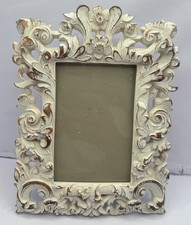 Ornate Baroque Style Photo Frame Distressed Ivory Floral Scroll 4x6 Easel Back picture