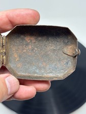 Antique Style Steel Snuff Box Octagonal Hinged Metal Pocket Case Old Patina picture