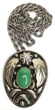 VTG 1960s JG Sterling Silver Malachite Pendant Necklace Made In Mexico Signed picture